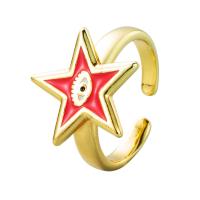 Anillo de dedo de latón, metal, Estrella, 18K chapado en oro, con patrón de ojo & unisexo & esmalte, más colores para la opción, libre de níquel, plomo & cadmio, 20x15mm, Vendido por UD