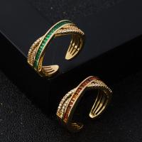 Brass Cuff Finger Ring 18K gold plated micro pave cubic zirconia & for woman nickel lead & cadmium free 20mm Sold By PC