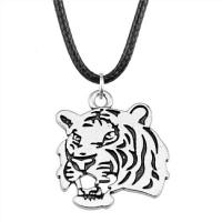 Tibetan Style Jewelry Necklace, with leather cord, Tiger, plated, Unisex, more colors for choice, 27x24mm, Length:49 cm, Sold By PC
