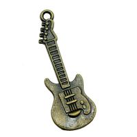 Musical Instrument Shaped Tibetan Style Pendants, Guitar, plated, vintage & Unisex, more colors for choice, nickel, lead & cadmium free, 12x35mm, Sold By PC