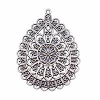 Tibetan Style Hollow Pendants, Teardrop, silver color plated, fashion jewelry, silver color, nickel, lead & cadmium free, 59x44mm, Sold By PC