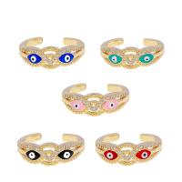 Brass Cuff Finger Ring plated evil eye pattern & micro pave cubic zirconia & enamel nickel lead & cadmium free 21mm Sold By PC