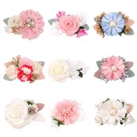 Cloth Children Hair Accessories, Flower, different styles for choice, mixed colors, 76mm, Sold By Pair