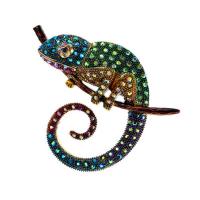 Zinc Alloy Brooches Lizard gold color plated enamel & with rhinestone nickel lead & cadmium free Sold By PC