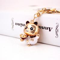 Zinc Alloy Key Clasp with Czech Rhinestone Fortune Cat high quality plated fashion jewelry & Unisex & enamel white Sold By PC