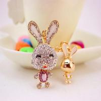 Tibetan Style Key Clasp, with Czech Rhinestone, Rabbit, high quality plated, fashion jewelry & Unisex & enamel, more colors for choice, 120x31mm, Sold By PC