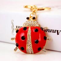 Stainless Steel Key Clasp Zinc Alloy with Czech Rhinestone Ladybug high quality plated fashion jewelry & Unisex & enamel red Sold By PC