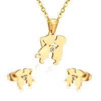 Fashion Stainless Steel Jewelry Sets Stud Earring & necklace 304 Stainless Steel Vacuum Ion Plating 2 pieces & fashion jewelry & for woman & with rhinestone gold 14mm*17mm 10mm*9.5mm Length Approx 17.72 Inch Sold By Set