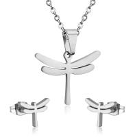 Fashion Stainless Steel Jewelry Sets, Stud Earring & necklace, 304 Stainless Steel, Dragonfly, Vacuum Ion Plating, 2 pieces & fashion jewelry & for woman, more colors for choice, 22.5m*28.5mm,9mm*11.5mm, Length:Approx 17.72 Inch, Sold By Set