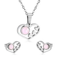 Fashion Stainless Steel Jewelry Sets Stud Earring & necklace 304 Stainless Steel with Shell Heart Vacuum Ion Plating 2 pieces & fashion jewelry & for woman 20mm*15mm 15mm*10mm Length Approx 17.72 Inch Sold By Set
