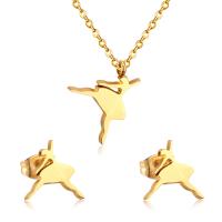 Fashion Stainless Steel Jewelry Sets Stud Earring & necklace 304 Stainless Steel Dancing Girl Vacuum Ion Plating 2 pieces & fashion jewelry & for woman gold 12mm*13mm 10mm*10mm Length Approx 17.72 Inch Sold By Set