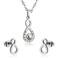 Fashion Stainless Steel Jewelry Sets, Stud Earring & necklace, 304 Stainless Steel, with Plastic Pearl, Vacuum Ion Plating, 2 pieces & fashion jewelry & for woman & with rhinestone, more colors for choice, 31mm*15mm,11mm*6mm, Length:Approx 17.72 Inch, Sold By Set