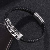 PU Leather Bracelet with 316L Stainless Steel Vacuum Plating & for man black Sold By PC
