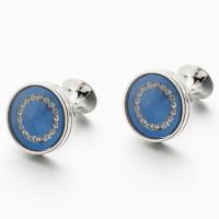Cufflinks Brass with Crystal Round silver color plated for man nickel lead & cadmium free Sold By Lot