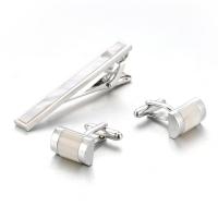 Cufflinks Brass with Shell silver color plated three pieces & for man nickel lead & cadmium free  Sold By Lot