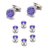 Cufflinks, Brass, Round, silver color plated, 8 pieces & for man, nickel, lead & cadmium free, 14mm, 10mm, 5Sets/Lot, Sold By Lot