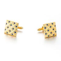 Cufflinks Brass Square gold color plated for man & with rhinestone nickel lead & cadmium free Sold By Lot