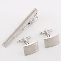 Brass Tie Clip Cufflink Set, silver color plated, three pieces & for man, nickel, lead & cadmium free, 60x6mm, 18x13mm, 5Sets/Lot, Sold By Lot