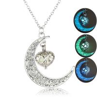 Luminated Necklace, Tibetan Style, with 1.96inch extender chain, Moon, platinum color plated, for woman & hollow, more colors for choice, nickel, lead & cadmium free, 32x35mm, Length:Approx 17.7 Inch, Sold By PC