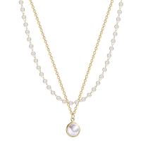 Plastik perle halskæde, Messing, med Plastic Pearl, Runde, guldfarve belagt, Dobbelt lag & for kvinde, Længde Ca. 13.5 inch, Ca. 16.7 inch, Solgt af PC