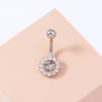 Brass Belly Ring   Star platinum color plated micro pave cubic zirconia & for woman & hollow nickel lead & cadmium free Sold By PC