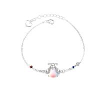 925 Sterling Silver Bangle Bracelet, with Moonstone, with 1.57 inch extender chain, Insect, platinum color plated, different styles for choice & for woman, more colors for choice, Length:5.9 Inch, Sold By PC