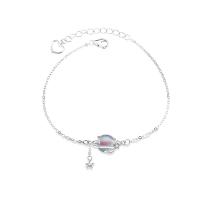 925 Sterling Silver Bangle Bracelet, with Moonstone, with 1.57 inch extender chain, platinum color plated, micro pave cubic zirconia & for woman, Length:Approx 5.9 Inch, Sold By PC