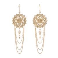Fashion Fringe Earrings Brass with Freshwater Pearl real gold plated for woman & hollow Sold By Pair
