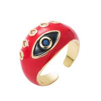 Brass Cuff Finger Ring, 18K gold plated, with eye pattern & Unisex & micro pave cubic zirconia & enamel, more colors for choice, nickel, lead & cadmium free, 20mm, Sold By PC