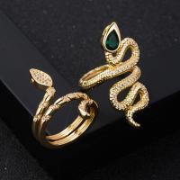 Brass Cuff Finger Ring Snake 18K gold plated Unisex & micro pave cubic zirconia nickel lead & cadmium free 20mm Sold By PC