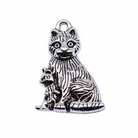Cink Alloy životinja Privjesci, Mačka, pozlaćen, srebro, 21x15mm, Prodano By PC