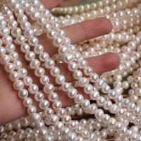 Perlas Redondas Freshwater, Perlas cultivadas de agua dulce, Bricolaje, Blanco, 7mm, 55PCs/Sarta, Vendido para 37 cm Sarta