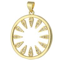 Cubic Zirconia Micro Pave Brass Pendant, Round, gold color plated, fashion jewelry & DIY & micro pave cubic zirconia & for woman, golden, 25x27x2mm, Hole:Approx 3mm, 10PCs/Lot, Sold By Lot