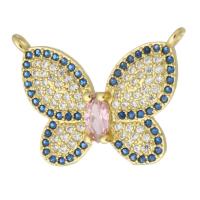 Cubic Zirconia Micro Pave Brass Connector, Butterfly, gold color plated, fashion jewelry & DIY & micro pave cubic zirconia & for woman, multi-colored, 22x26x3mm, Hole:Approx 1mm, 10PCs/Lot, Sold By Lot