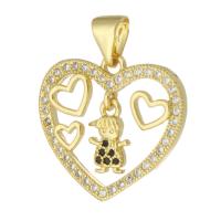 Cubic Zirconia Micro Pave Brass Pendant, Heart, gold color plated, fashion jewelry & DIY & micro pave cubic zirconia & for woman, golden, 20x18x2mm, Hole:Approx 3mm, 10PCs/Lot, Sold By Lot