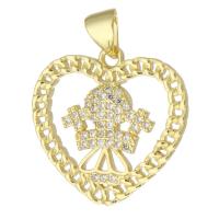 Cubic Zirconia Micro Pave Brass Pendant, Heart, gold color plated, fashion jewelry & DIY & micro pave cubic zirconia & for woman, golden, 21x20x2mm, Hole:Approx 3mm, 10PCs/Lot, Sold By Lot