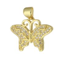 Cubic Zirconia Micro Pave Brass Pendant, Butterfly, gold color plated, fashion jewelry & DIY & micro pave cubic zirconia & for woman, golden, 20x15x2.50mm, Hole:Approx 3mm, 10PCs/Lot, Sold By Lot