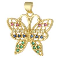 Cubic Zirconia Micro Pave Brass Pendant, Butterfly, gold color plated, fashion jewelry & DIY & micro pave cubic zirconia & for woman, multi-colored, 23x21x2mm, Hole:Approx 3mm, 10PCs/Lot, Sold By Lot