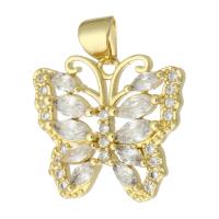 Cubic Zirconia Micro Pave Brass Pendant, Butterfly, gold color plated, fashion jewelry & DIY & micro pave cubic zirconia & for woman, golden, 19x17x3mm, Hole:Approx 3mm, 10PCs/Lot, Sold By Lot