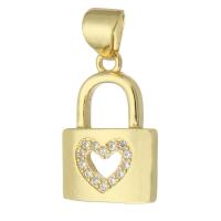Cubic Zirconia Micro Pave Brass Pendant Lock gold color plated fashion jewelry & DIY & micro pave cubic zirconia & for woman golden Approx 3mm Sold By Lot