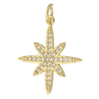 Cubic Zirconia Micro Pave Brass Pendant, Eight Point Star, gold color plated, fashion jewelry & DIY & micro pave cubic zirconia & for woman, golden, 18x21x2mm, Hole:Approx 3mm, 10PCs/Lot, Sold By Lot