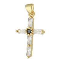 Cubic Zirconia Micro Pave Brass Pendant, Cross, gold color plated, fashion jewelry & DIY & micro pave cubic zirconia & for woman, golden, 16x25x3mm, Hole:Approx 3mm, 10PCs/Lot, Sold By Lot