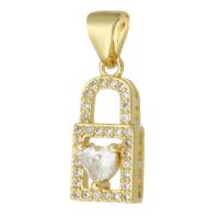 Cubic Zirconia Micro Pave Brass Pendant, Lock, gold color plated, fashion jewelry & DIY & micro pave cubic zirconia & for woman, golden, 8x16x5mm, Hole:Approx 3mm, 10PCs/Lot, Sold By Lot
