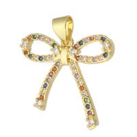 Cubic Zirconia Micro Pave Brass Pendant, Bowknot, gold color plated, fashion jewelry & DIY & micro pave cubic zirconia & for woman, multi-colored, 20x20x3mm, Hole:Approx 3mm, 10PCs/Lot, Sold By Lot