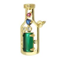 Cubic Zirconia Micro Pave Brass Pendant, Bottle, gold color plated, fashion jewelry & DIY & micro pave cubic zirconia & for woman, multi-colored, 13x27x5mm, Hole:Approx 2mm, 10PCs/Lot, Sold By Lot