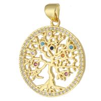 Cubic Zirconia Micro Pave Brass Pendant Tree gold color plated fashion jewelry & DIY & micro pave cubic zirconia & for woman multi-colored Approx 3mm Sold By Lot