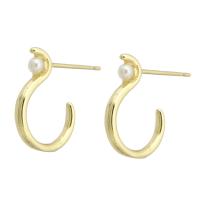 Messing Stud ørering, med ABS plastik perle, Runde, guldfarve belagt, mode smykker & for kvinde, gylden, 17x16x2mm, 10par/Lot, Solgt af Lot