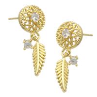Brass Drop Earring gold color plated fashion jewelry & micro pave cubic zirconia & for woman golden 24mm Sold By Lot