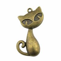 Tibetan Style Animal Pendants, Cat, plated, vintage & Unisex, more colors for choice, nickel, lead & cadmium free, 32x39mm, Sold By PC