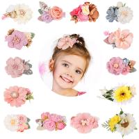 Acessório de cabelo para crianças, Não-tecidos, Flor, 3 peças & Menina & Vario tipos a sua escolha, cores misturadas, 76mm, 3PCs/Defina, vendido por Defina